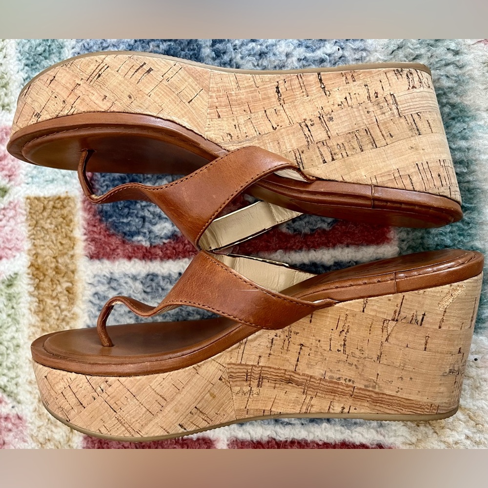 Coach Jan Women's Chestnut Leather Cork Wedge platform sandals Size 7B EUC! $168 - Picture 5 of 9